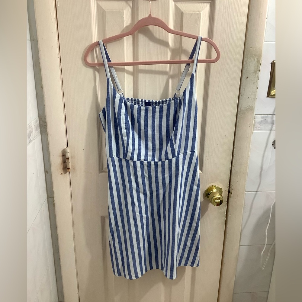 Old Navy Blue and White Striped Linen Summer Dress size medium